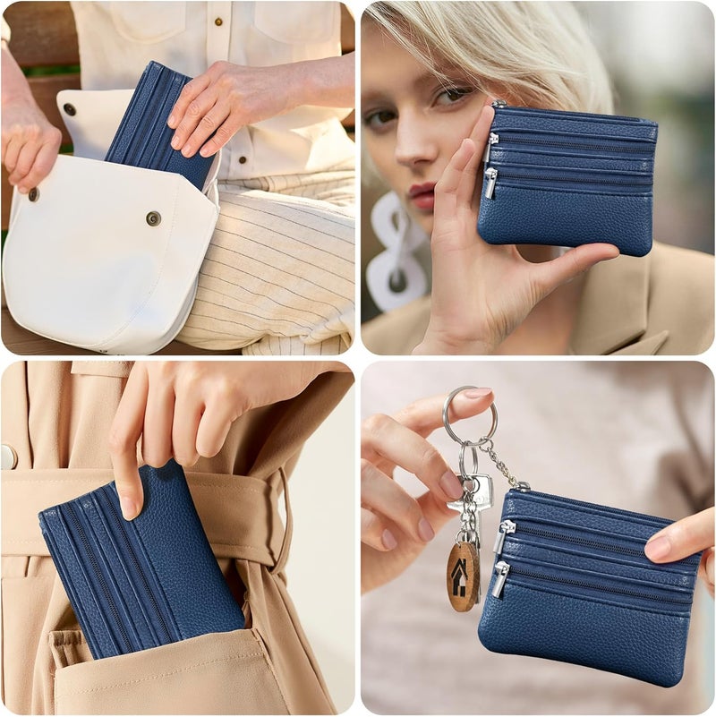 Chelmon 2 Pack Coin Purse Pouch Change Card Holder Wallet with Keychain for Women and Men (Black & Blue) - Image 5